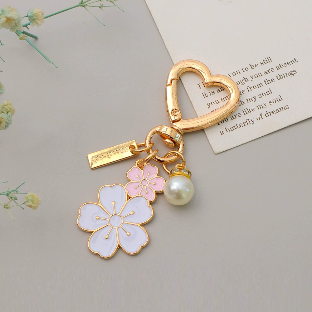 Pearl Flower Heart Bag Charm