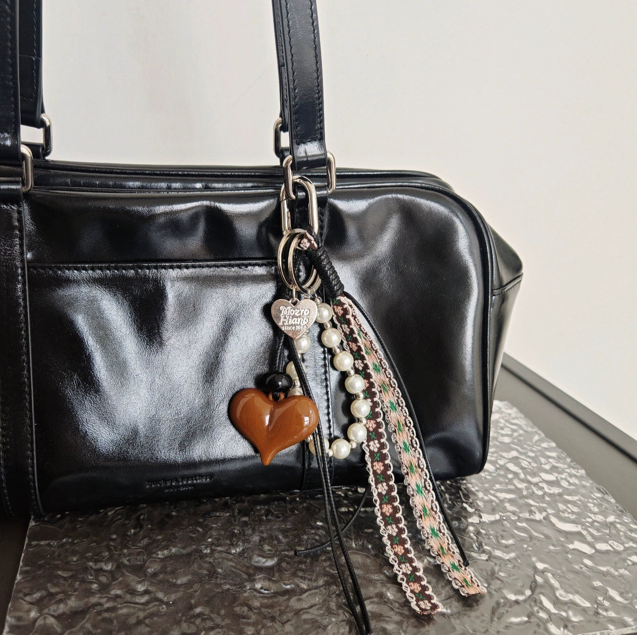 Brown Heart Butterfly Bag Charm