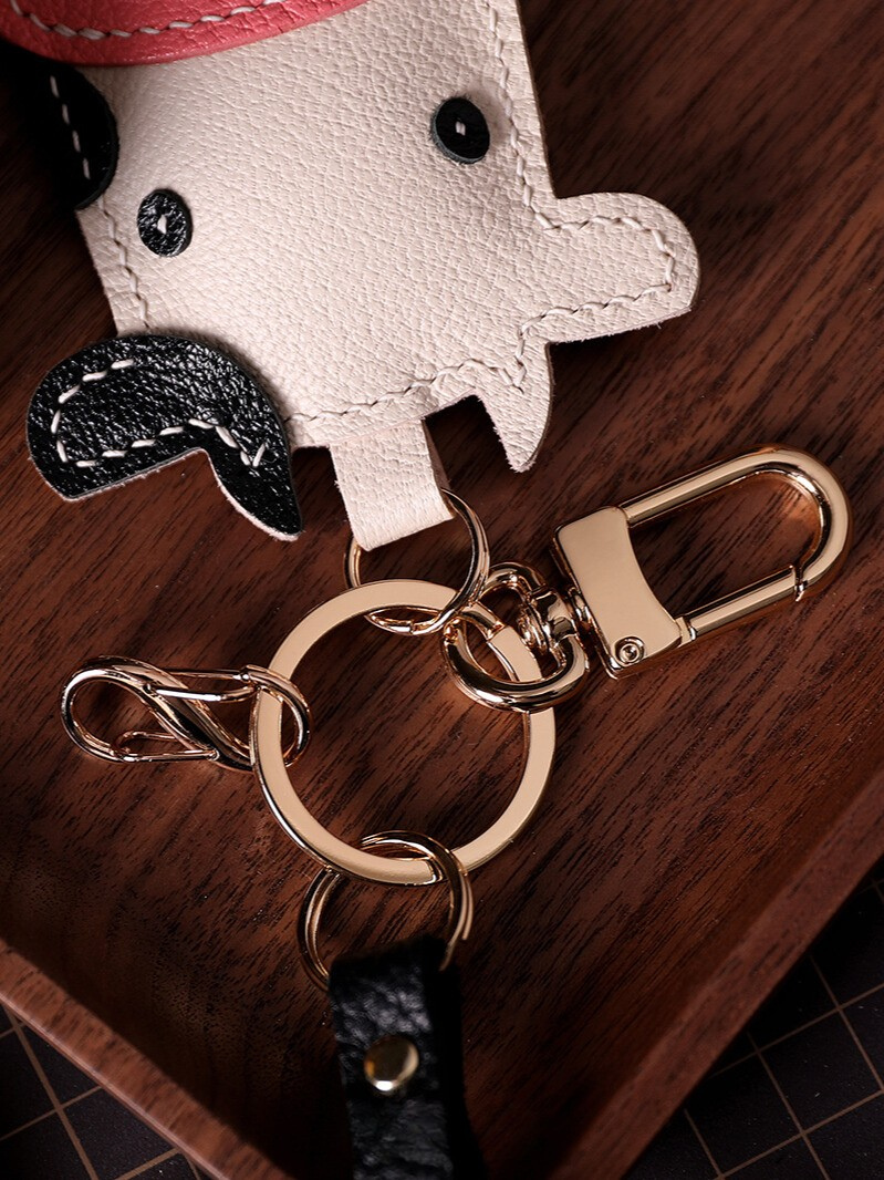 Handmade Zodiac Ox Leather Keychain Bag Charm
