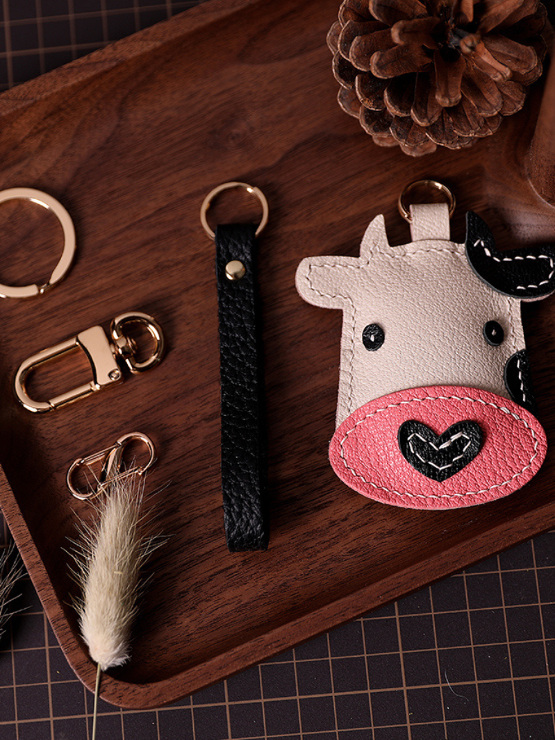 Handmade Zodiac Ox Leather Keychain Bag Charm