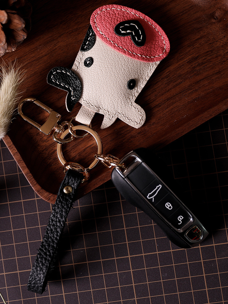 Handmade Zodiac Ox Leather Keychain Bag Charm