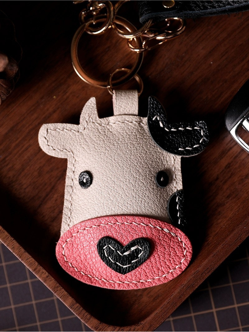 Handmade Zodiac Ox Leather Keychain Bag Charm