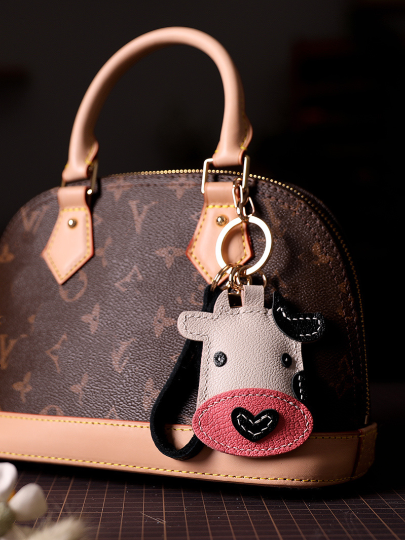 Handmade Zodiac Ox Leather Keychain Bag Charm