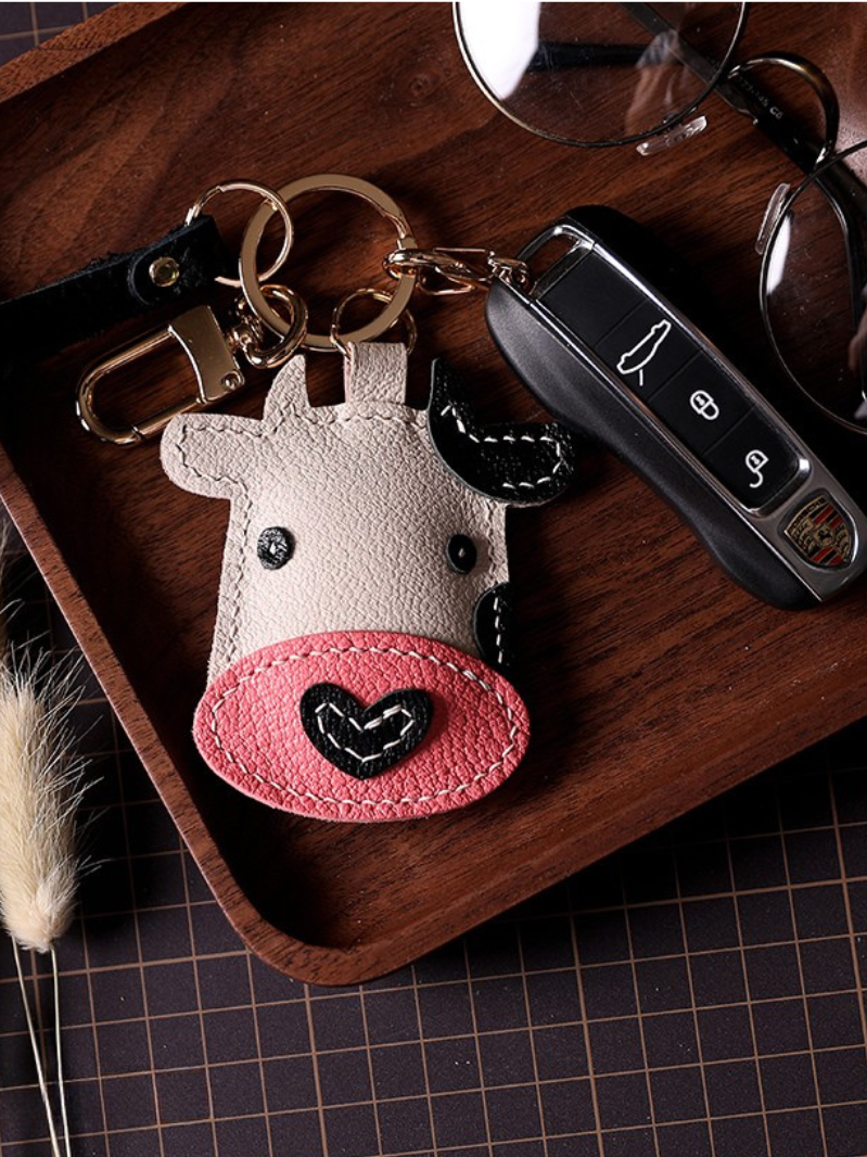 Handmade Zodiac Ox Leather Keychain Bag Charm