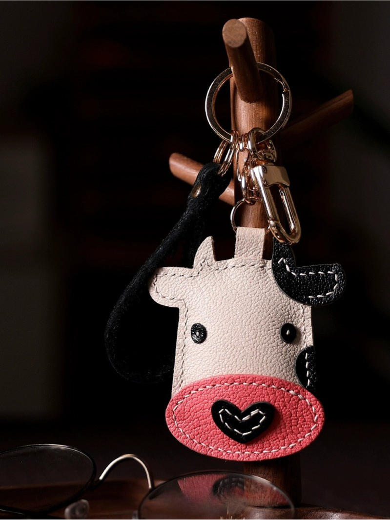 Handmade Zodiac Ox Leather Keychain Bag Charm