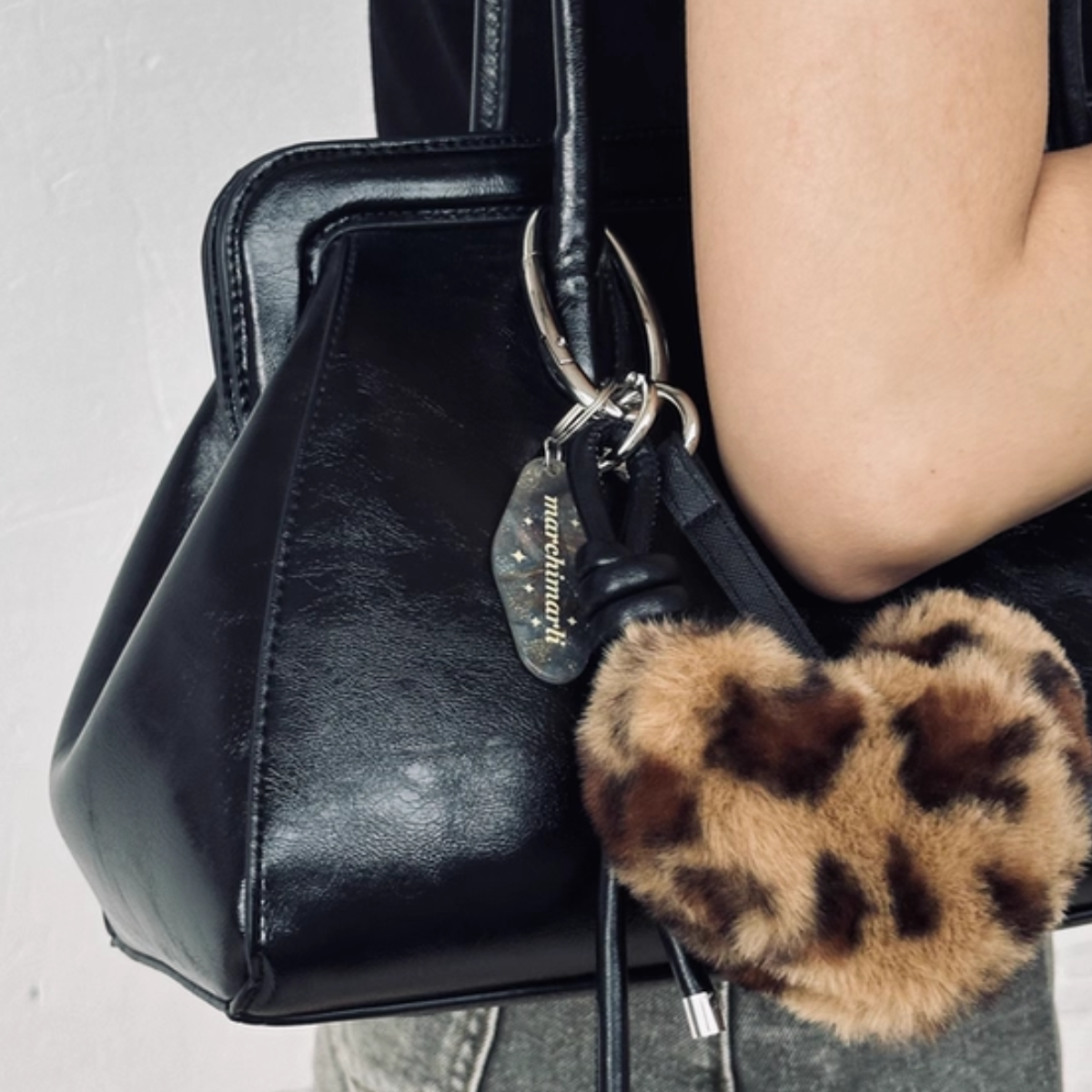 Fuzzy Leopard Heart Bag Charms