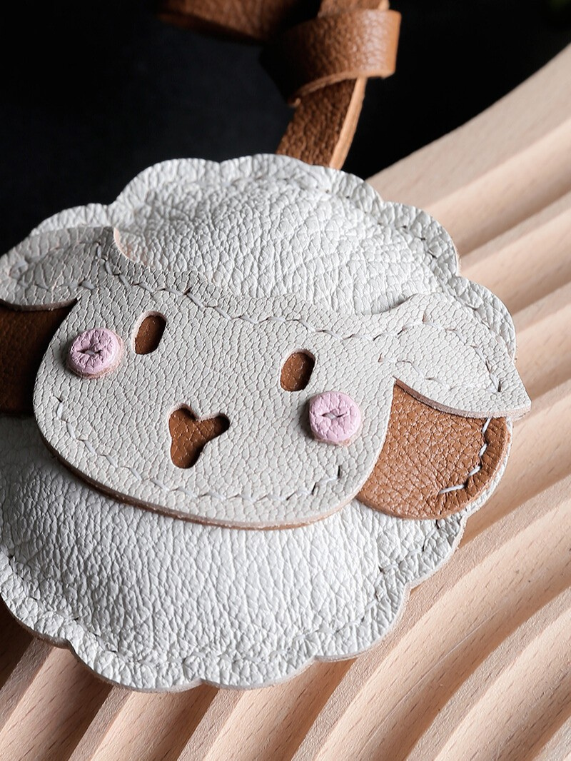 Handmade Zodiac Goat Leather Keychain Bag Charm