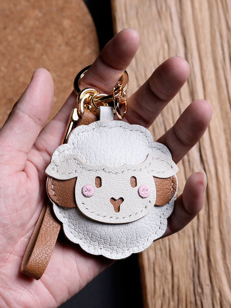 Handmade Zodiac Goat Leather Keychain Bag Charm