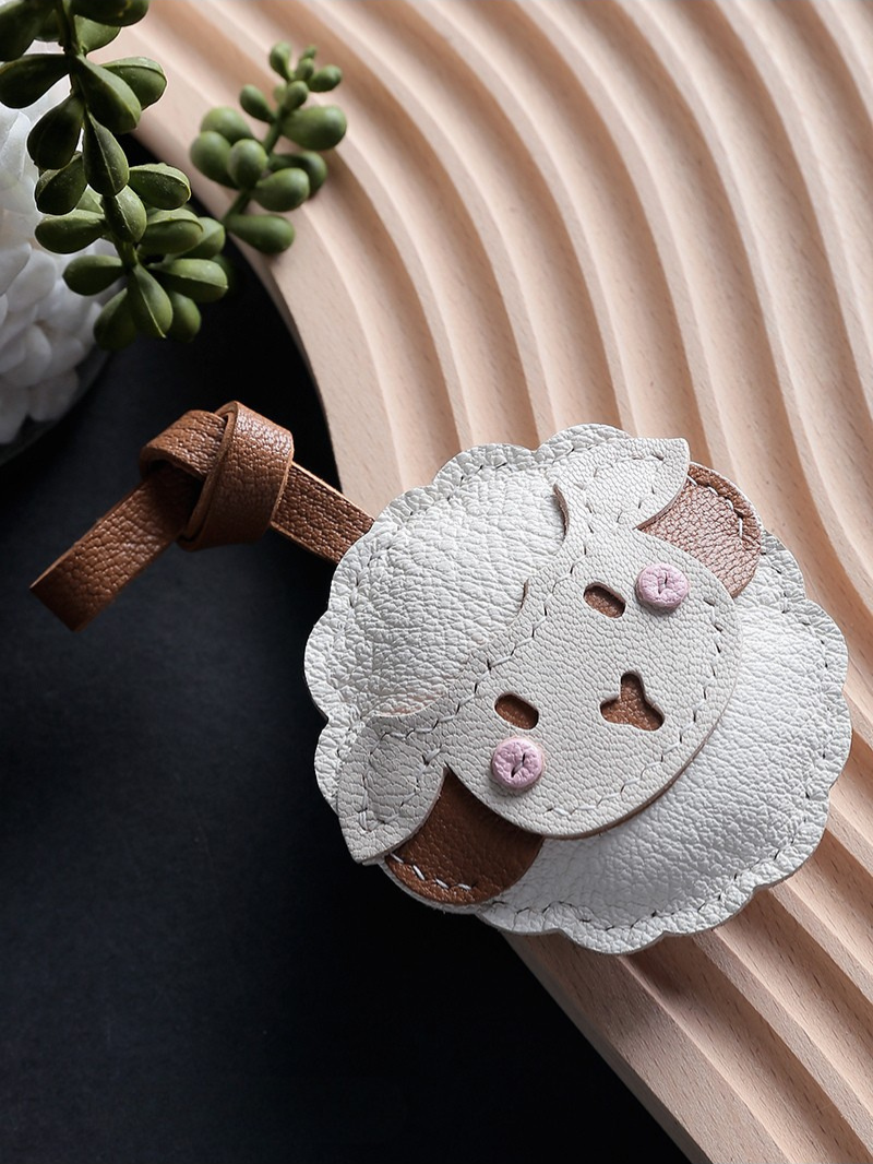 Handmade Zodiac Goat Leather Keychain Bag Charm