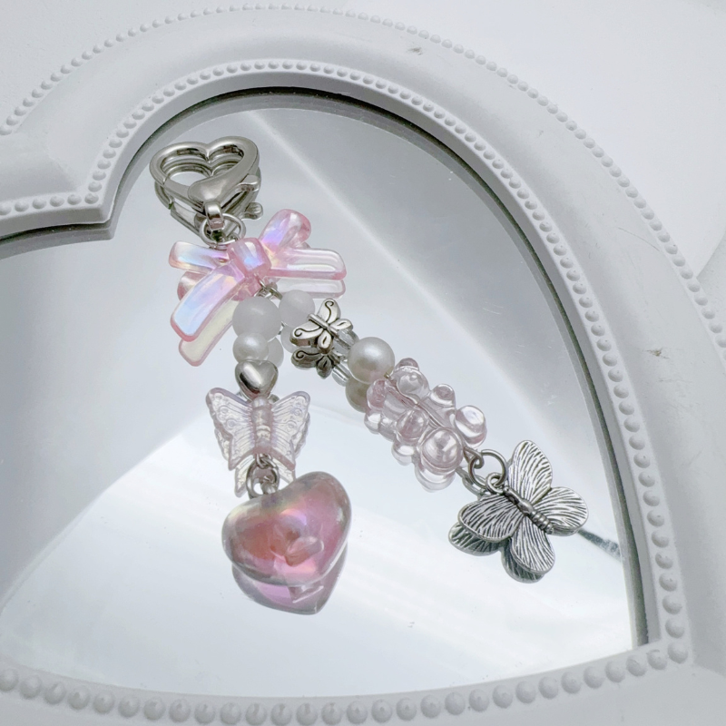 Sweet Heart Bow Beads Bag Charms