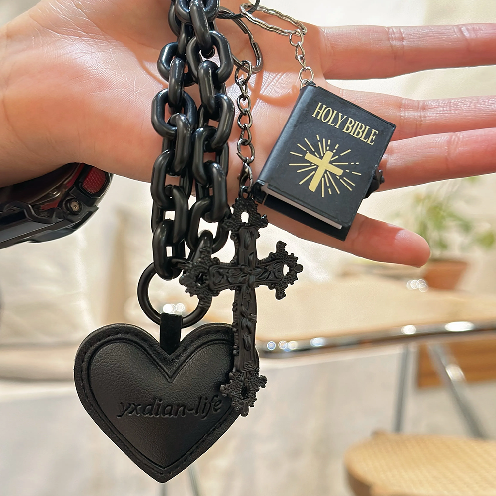 Black Cross Heart Bag Charm