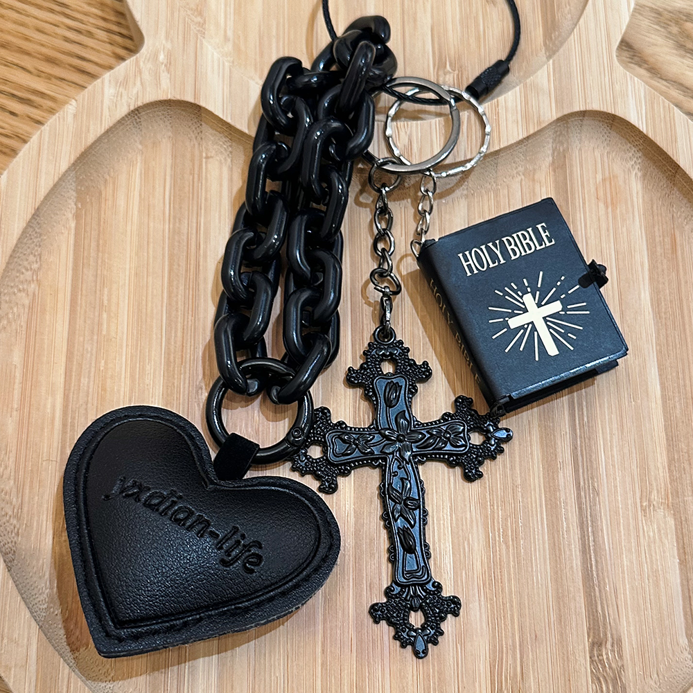 Black Cross Heart Bag Charm