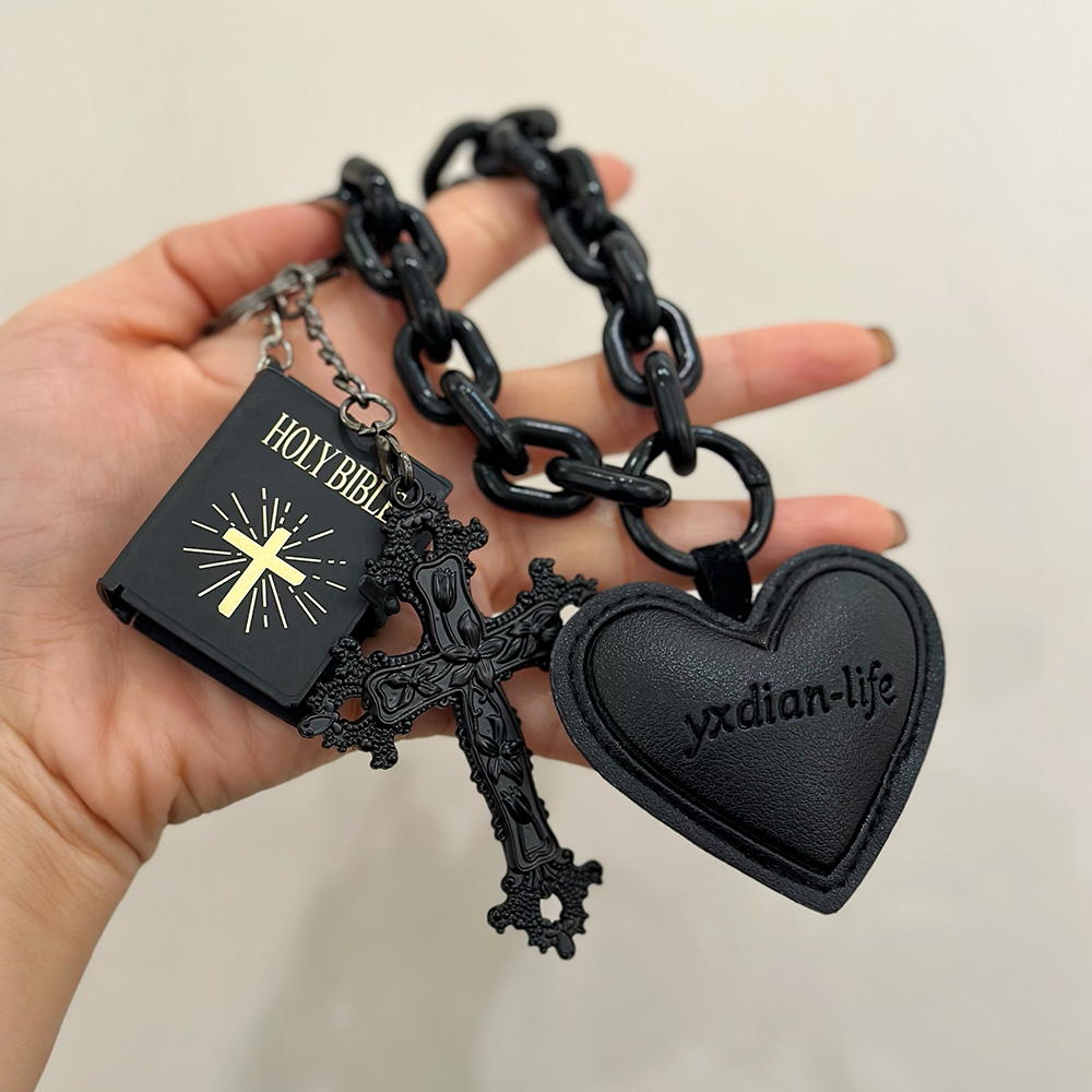 Black Cross Heart Bag Charm