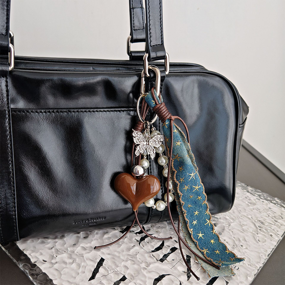 Brown Heart Butterfly Bag Charm