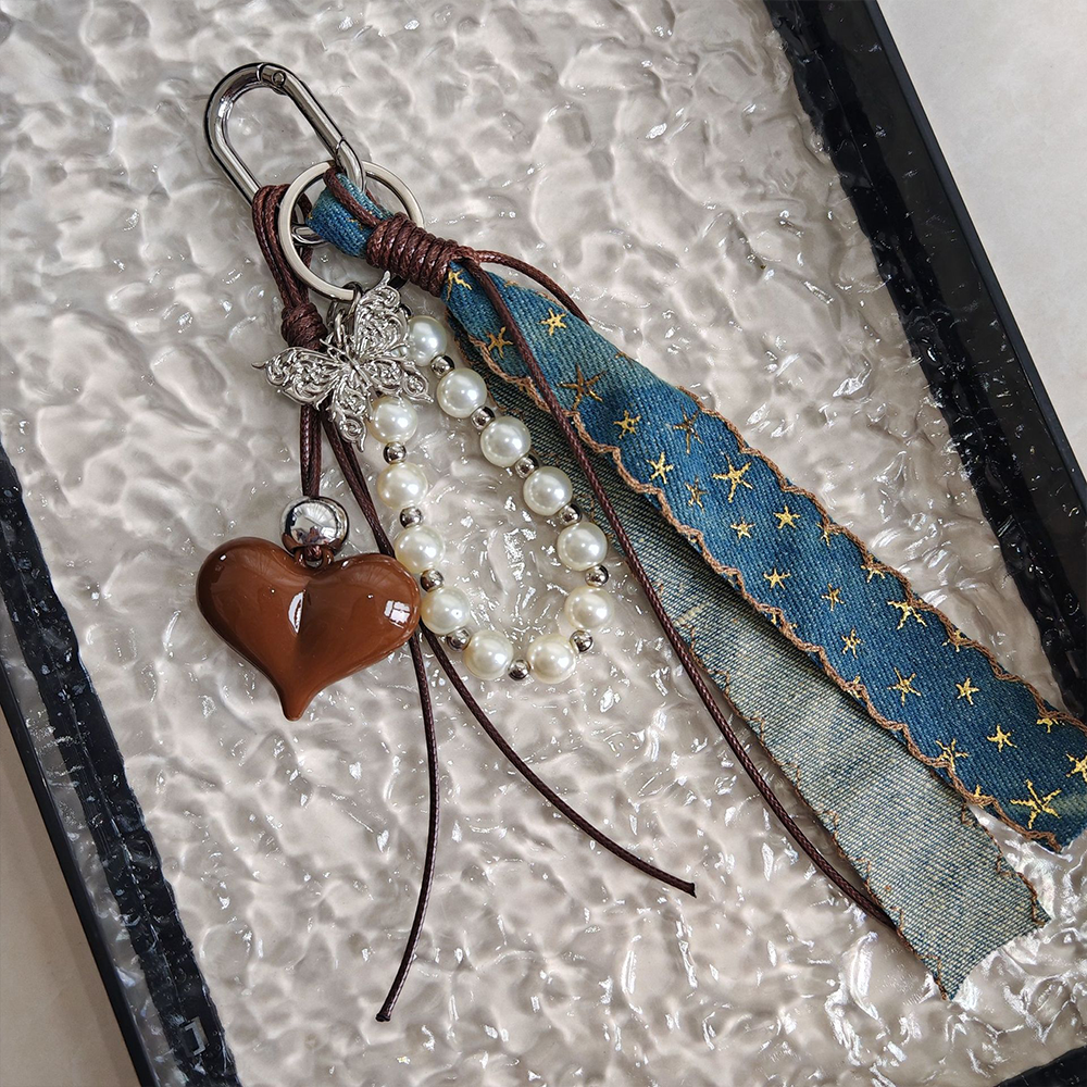 Brown Heart Butterfly Bag Charm