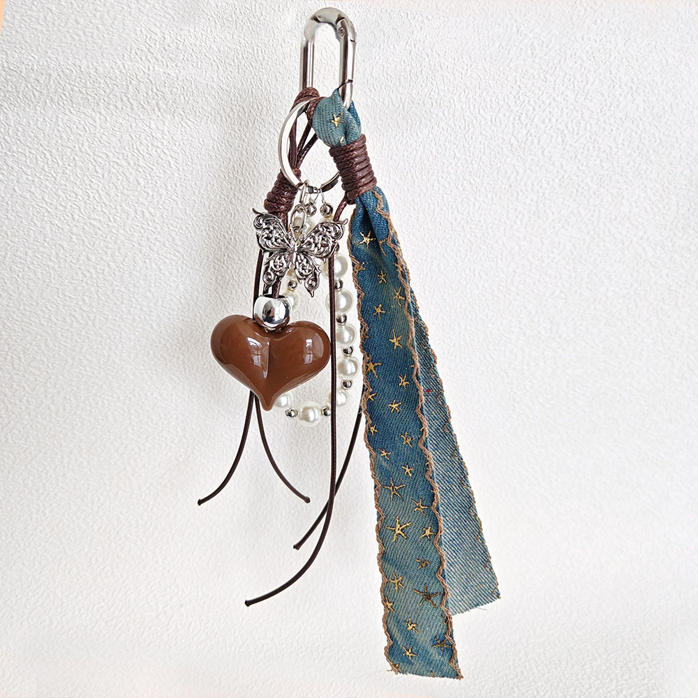 Brown Heart Butterfly Bag Charm