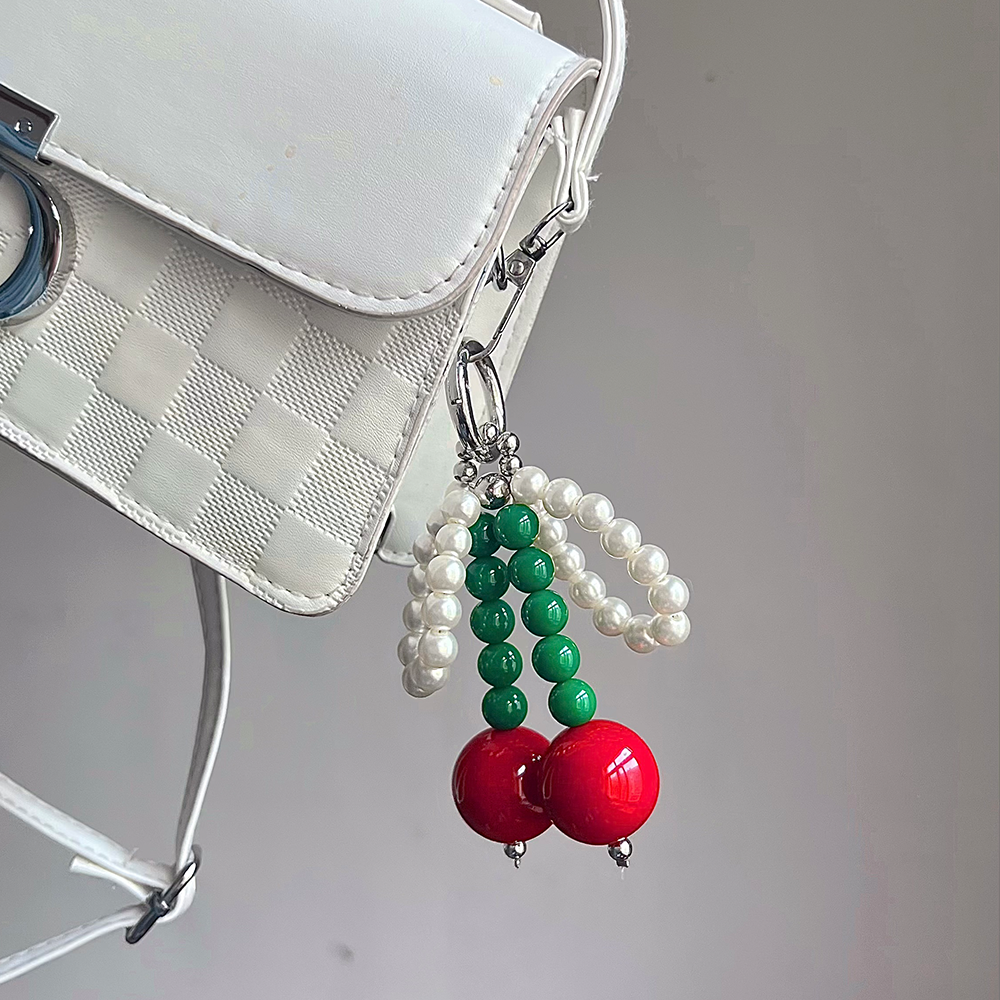 Cherry Pearl Bow Bag Charm