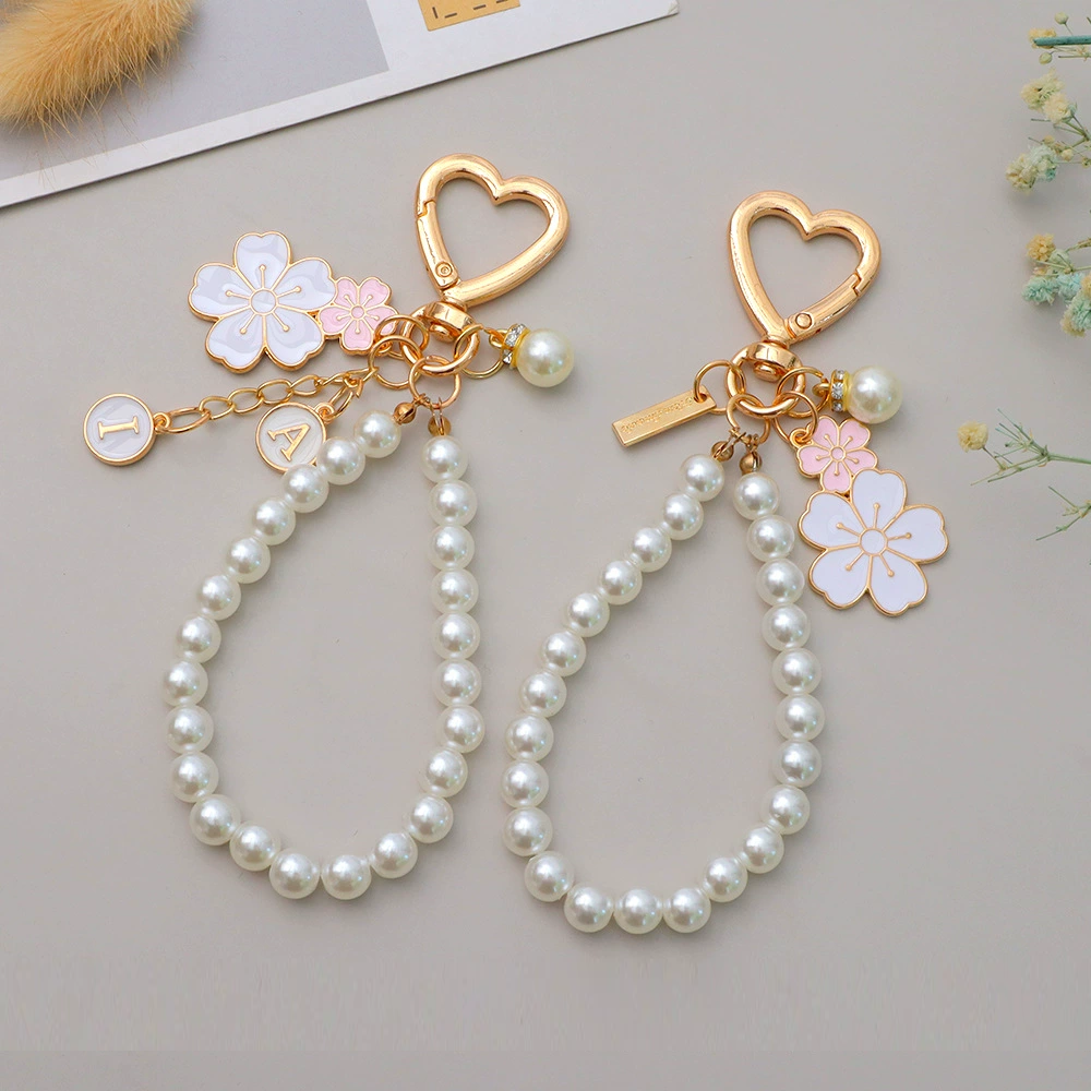 Pearl Flower Heart Bag Charm