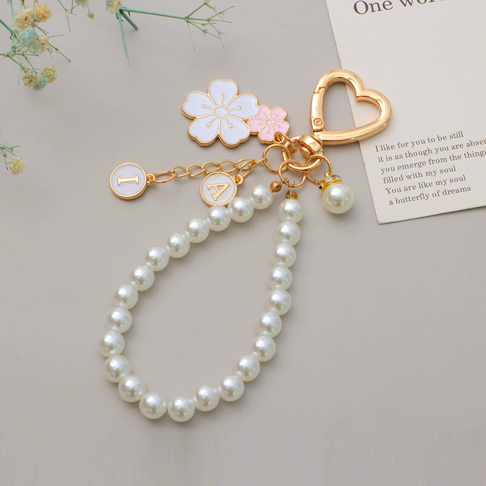 Pearl Flower Heart Bag Charm