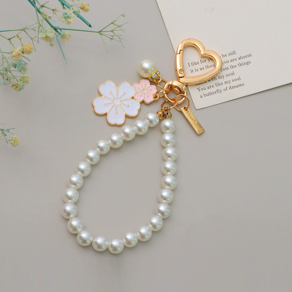 Pearl Flower Heart Bag Charm