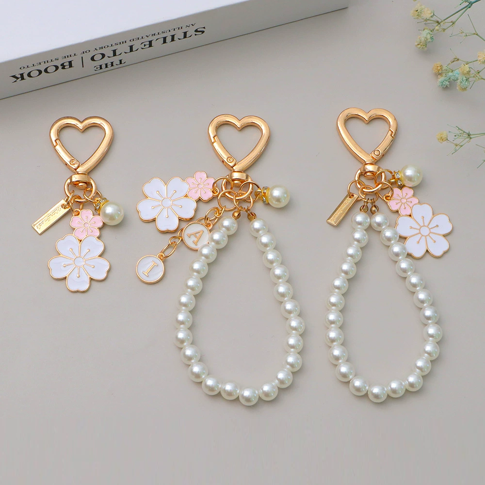 Pearl Flower Heart Bag Charm