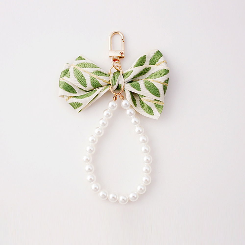 Pearl Leaf Ribbon Bag Charm