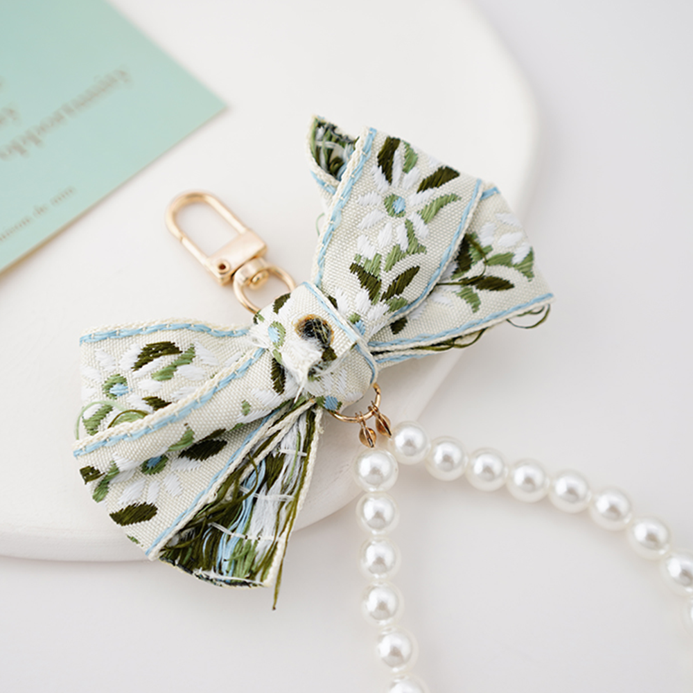 Pearl Leaf Ribbon Bag Charm