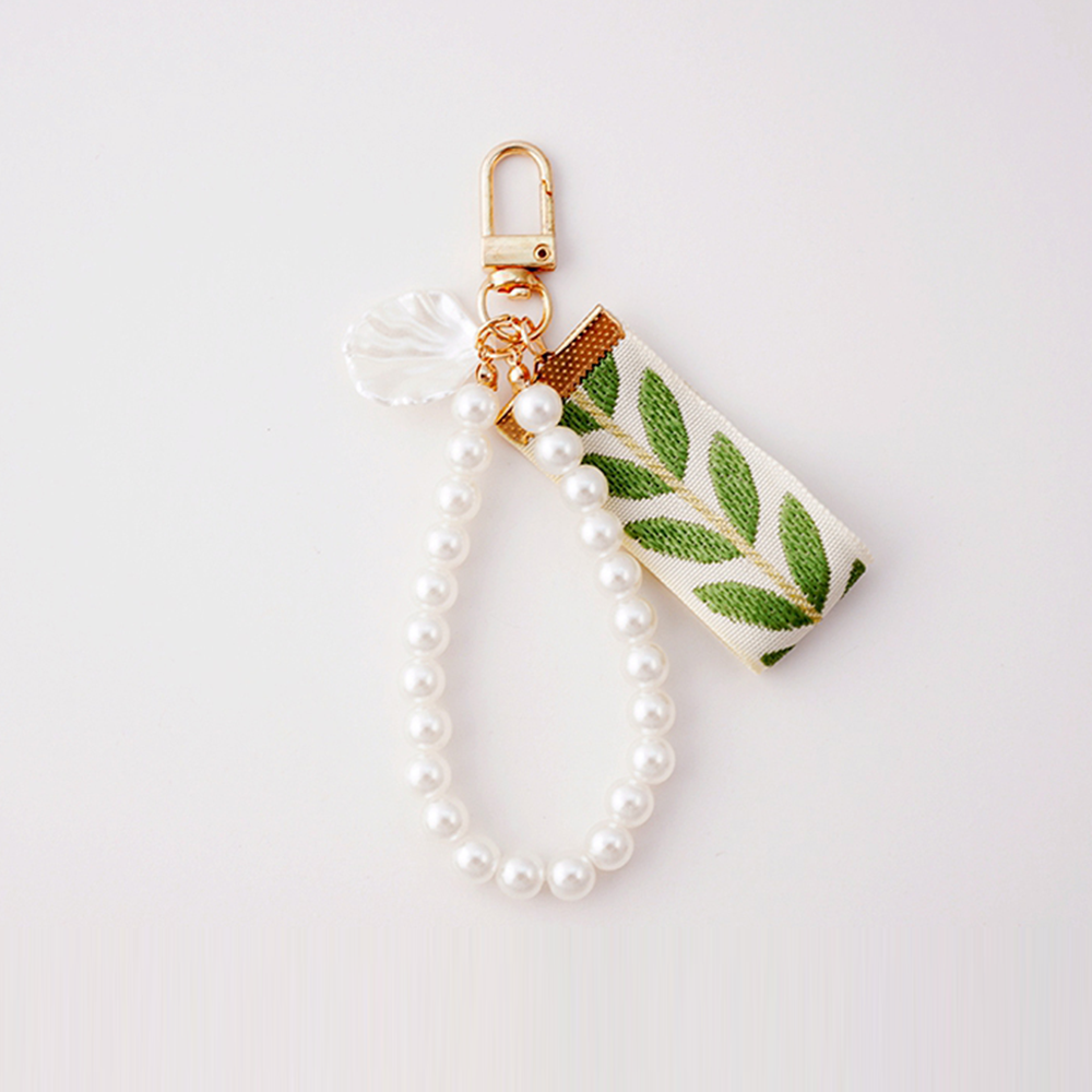 Pearl Leaf Ribbon Bag Charm