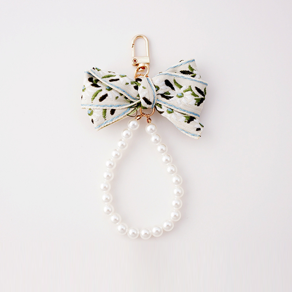 Pearl Leaf Ribbon Bag Charm