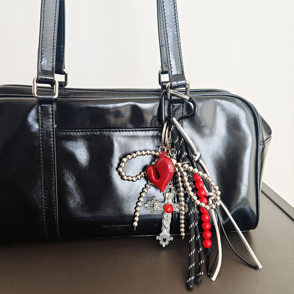 Red Heart Cross Bag Charm