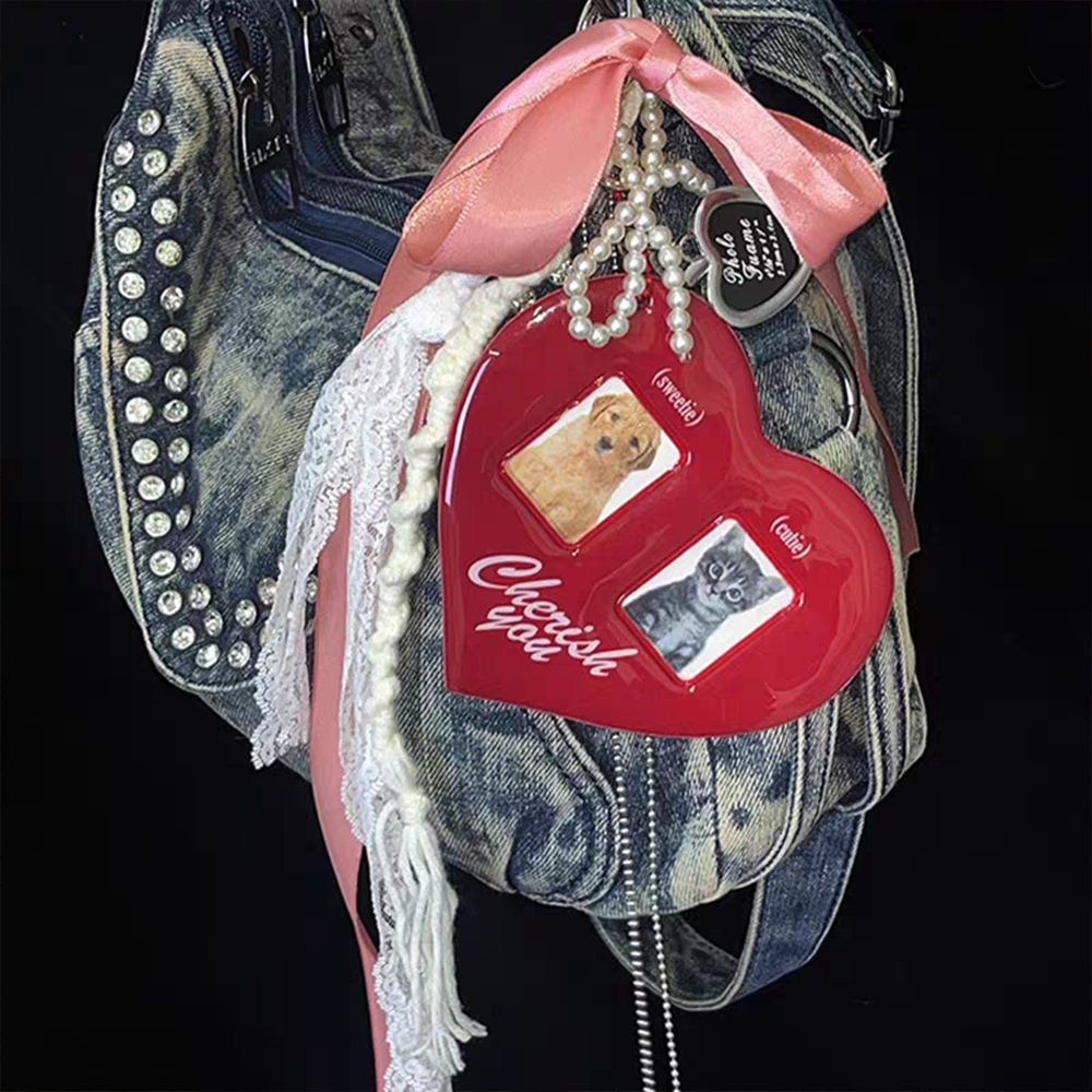 Red Heart Ribbon Bag Charm
