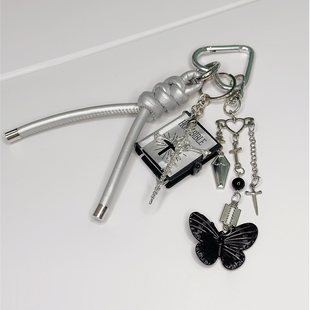 Silver Cross Butterfly Bag Charm