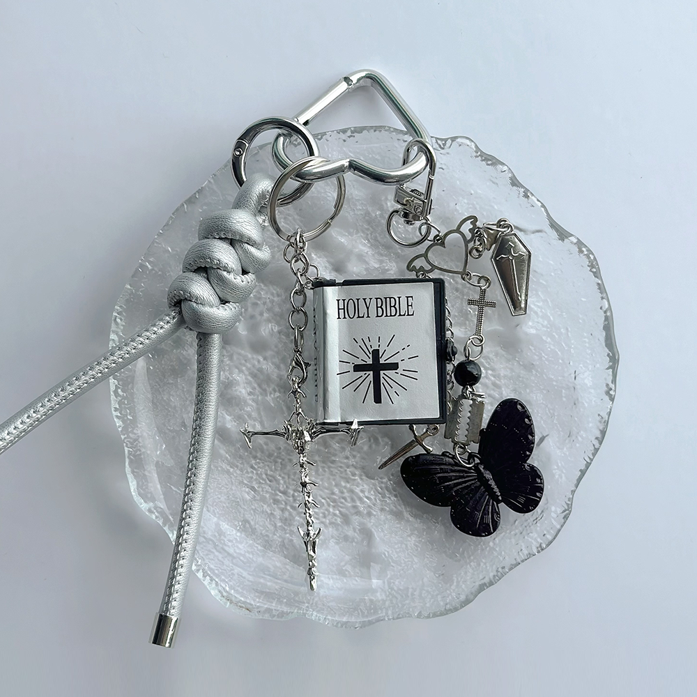 Silver Cross Butterfly Bag Charm