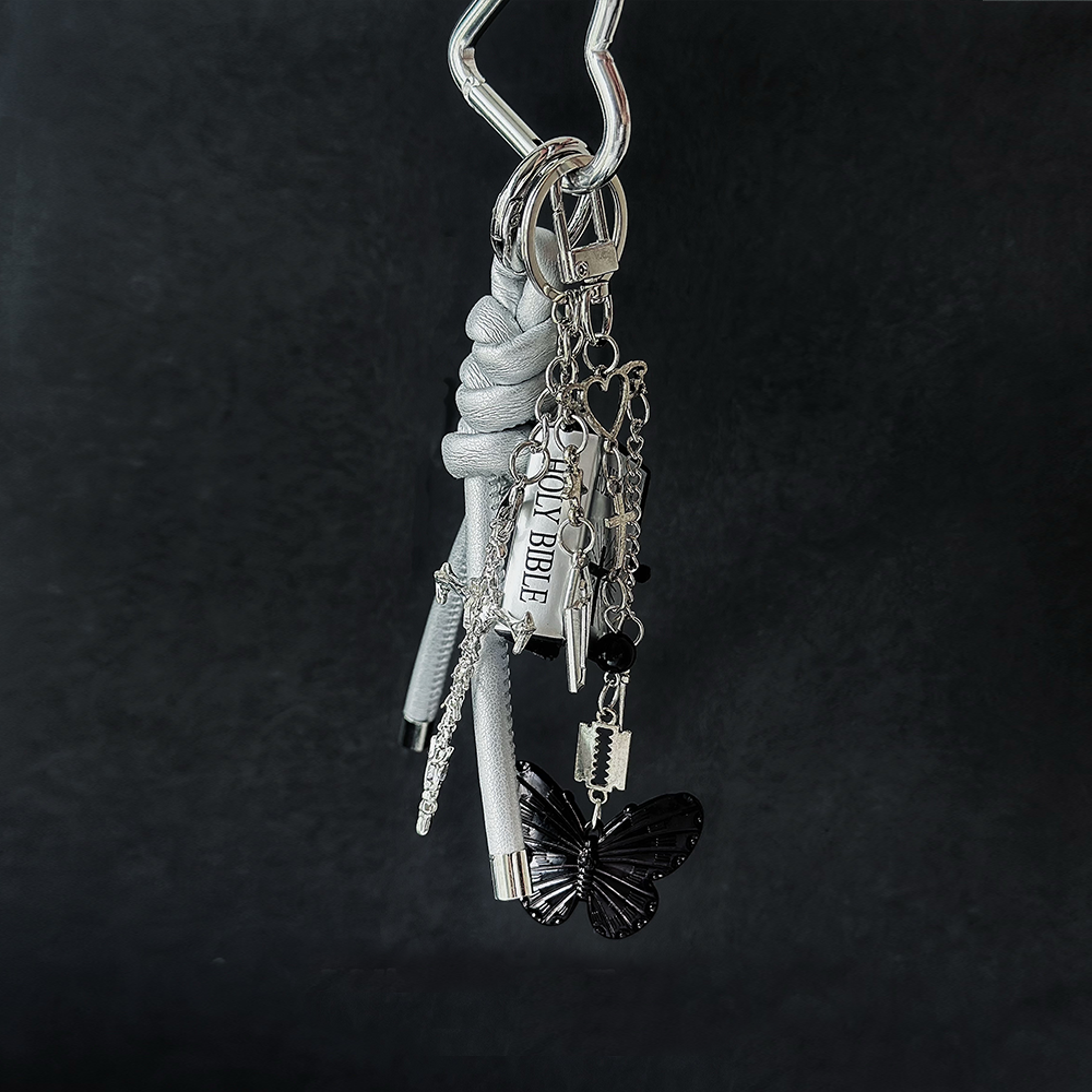 Silver Cross Butterfly Bag Charm