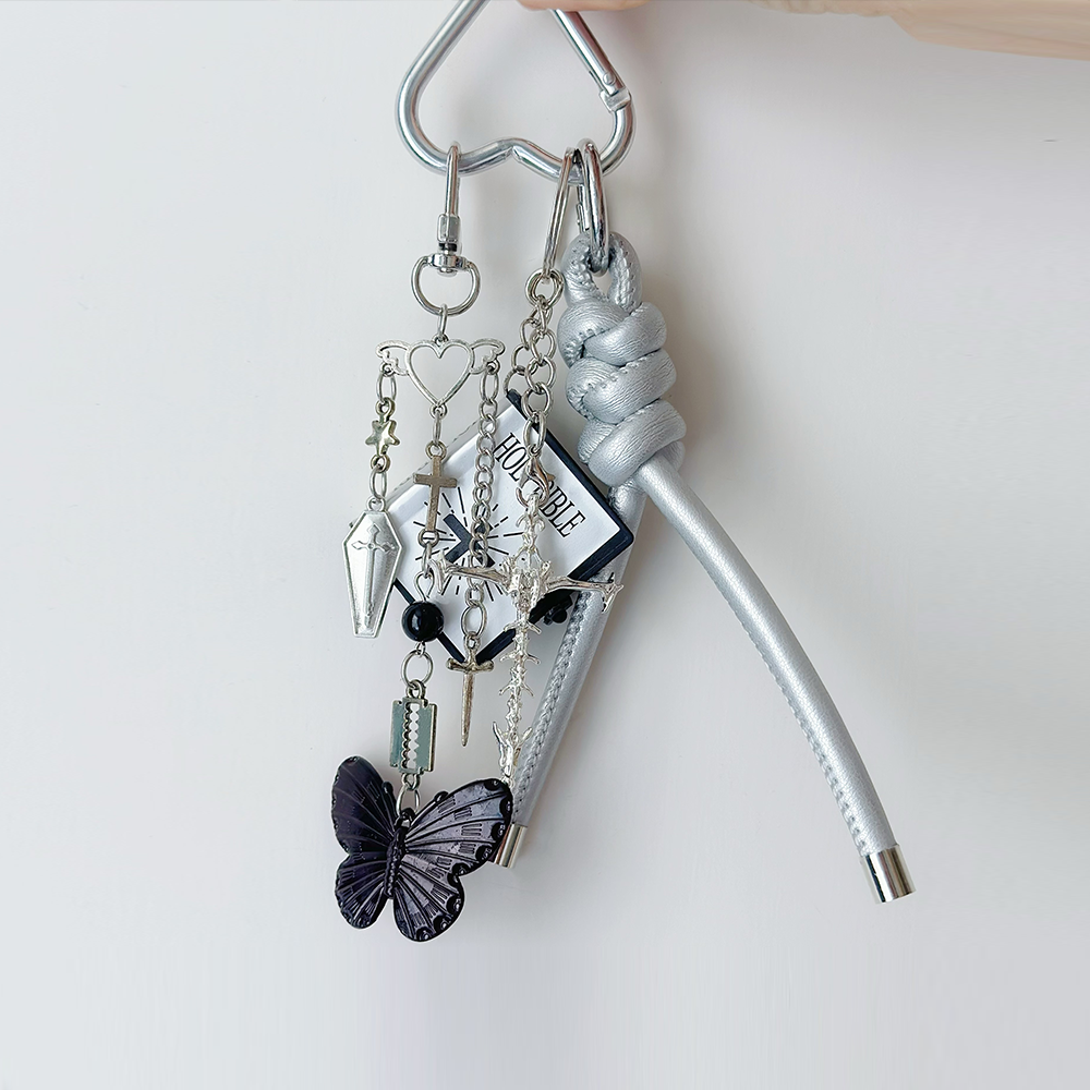 Silver Cross Butterfly Bag Charm