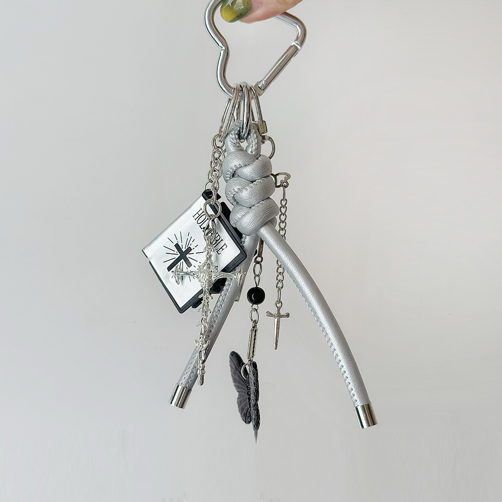 Silver Cross Butterfly Bag Charm