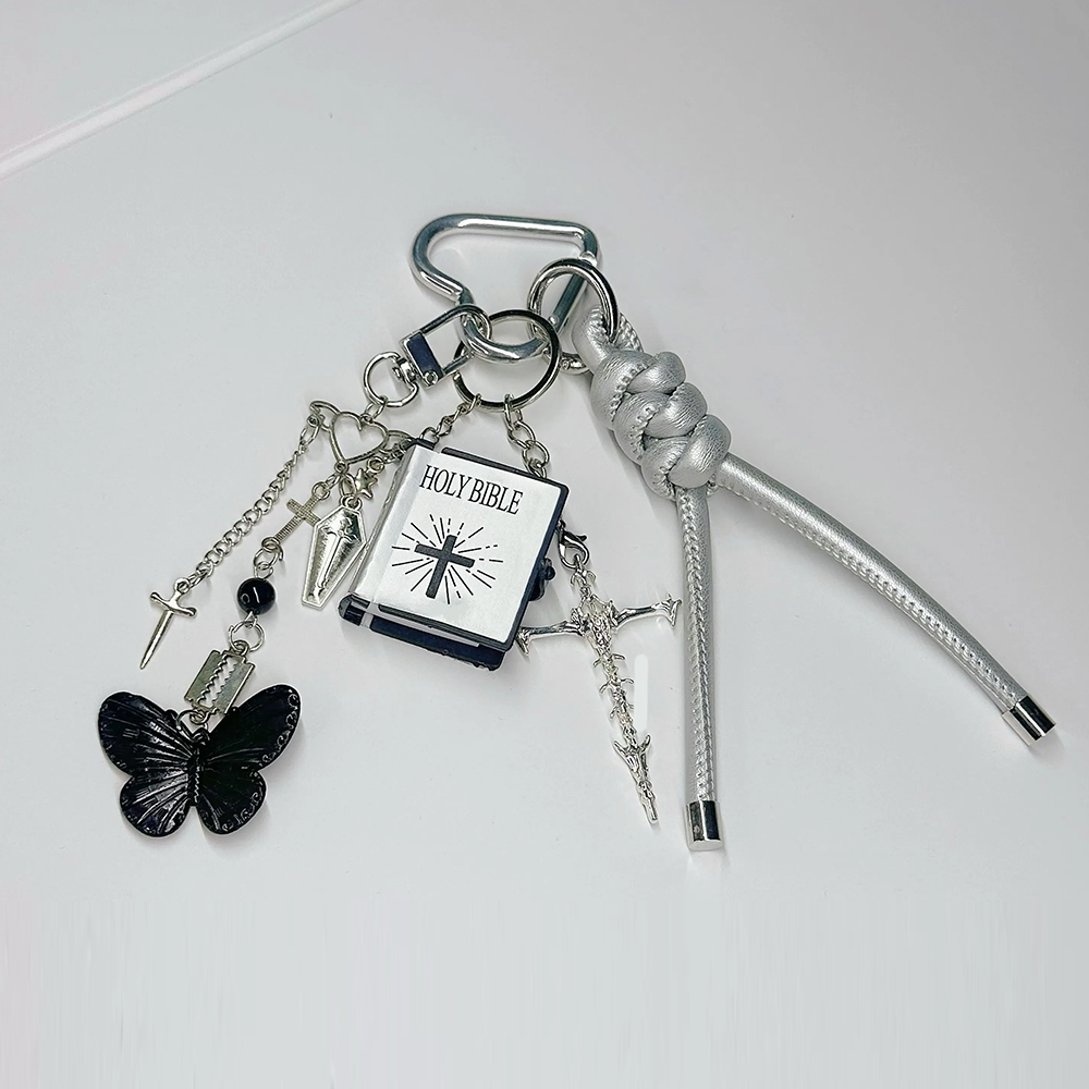 Silver Cross Butterfly Bag Charm