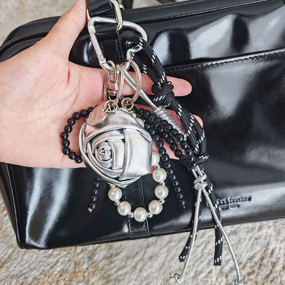 Silver Rose Pearl Bag Charm