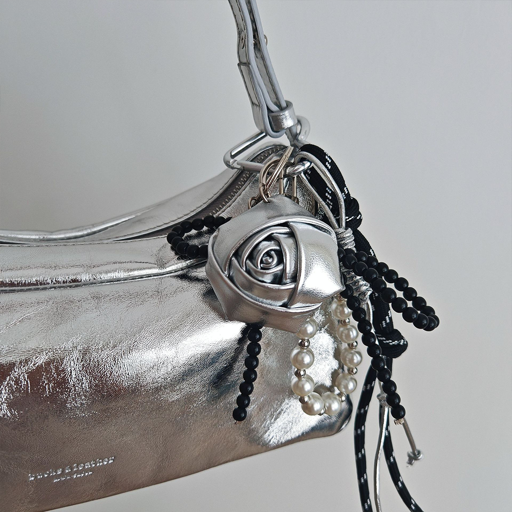 Silver Rose Pearl Bag Charm