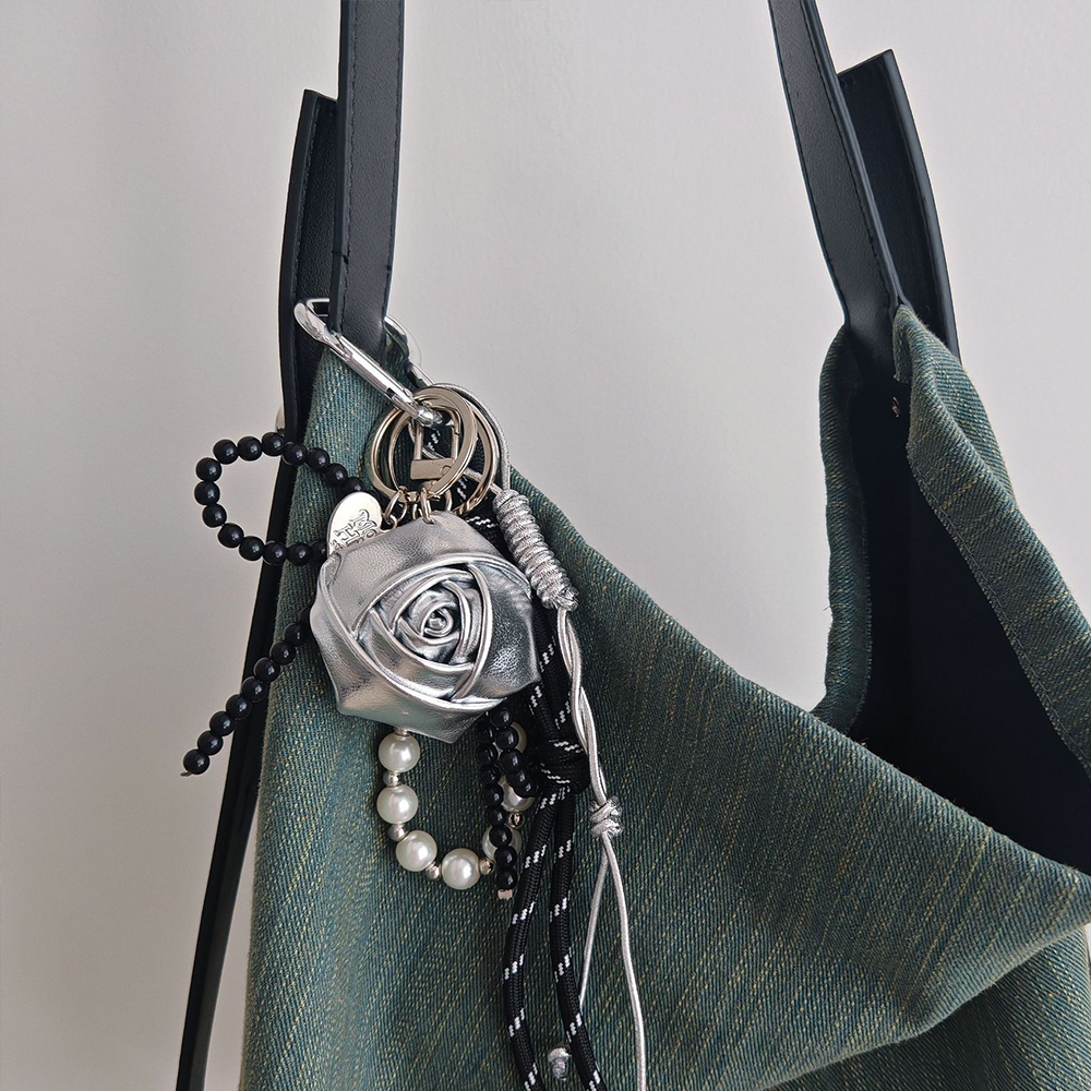 Silver Rose Pearl Bag Charm