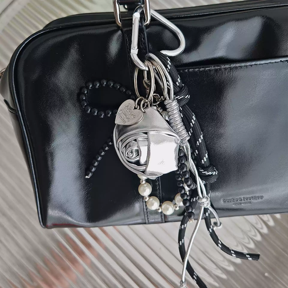Silver Rose Pearl Bag Charm