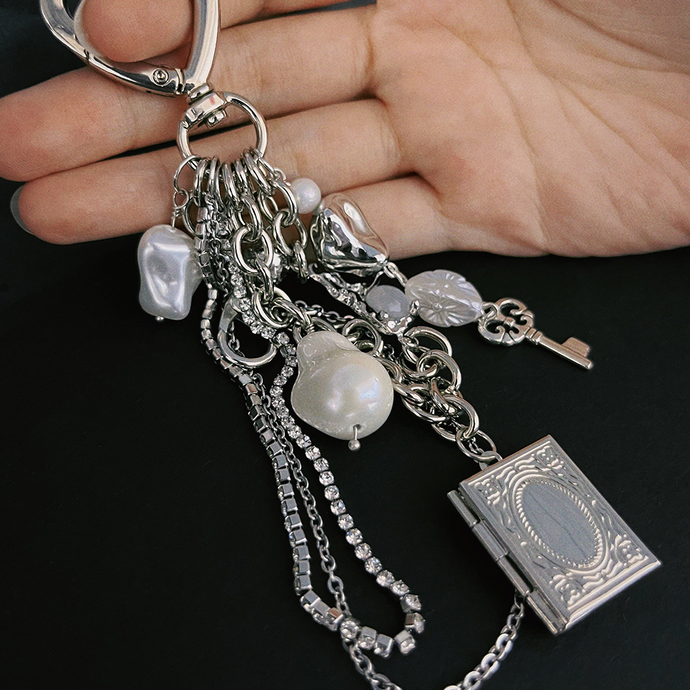 Sliver Pearl Book Bag Charm