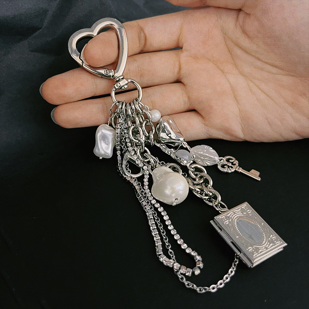 Sliver Pearl Book Bag Charm