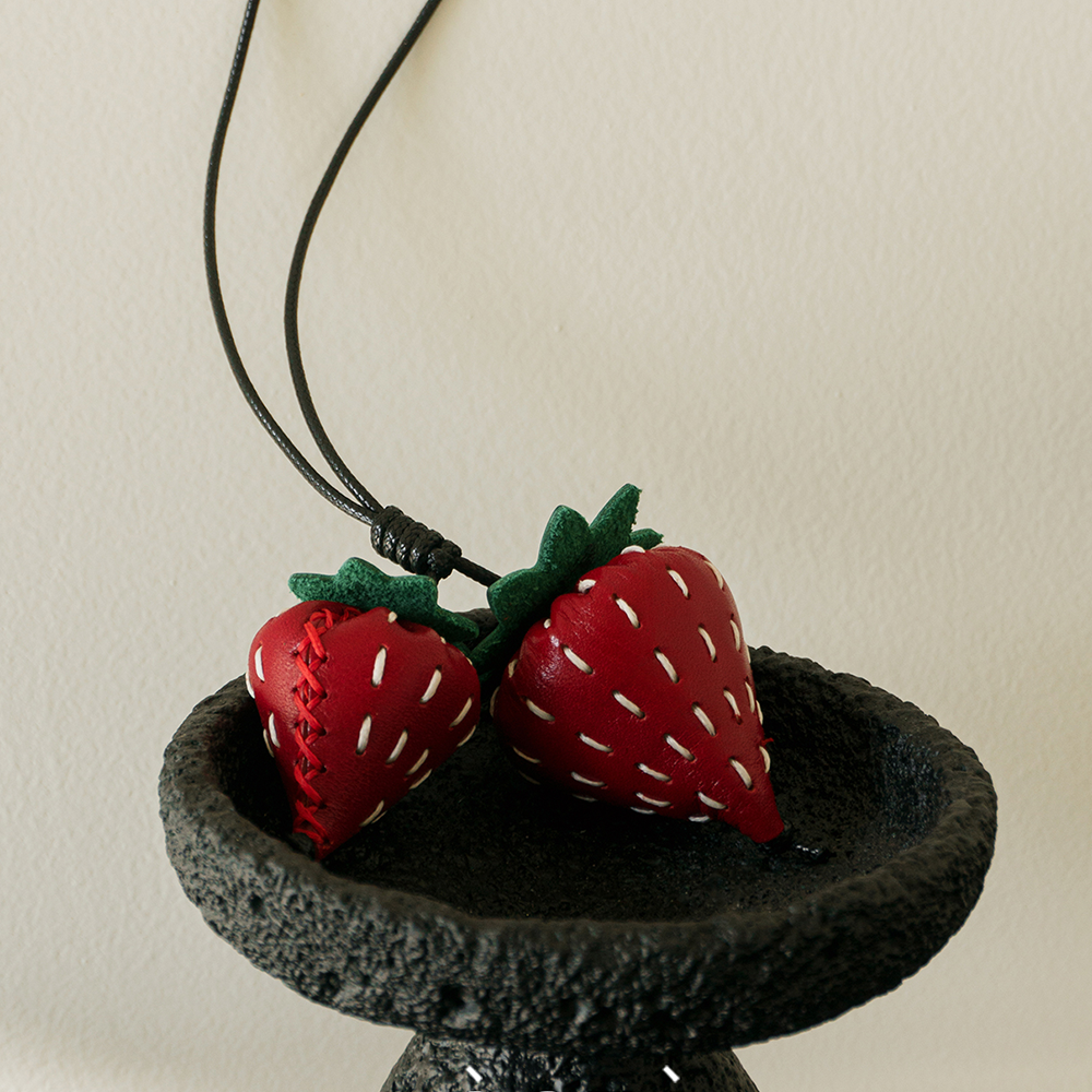 Strawberry Leather Bag Charm