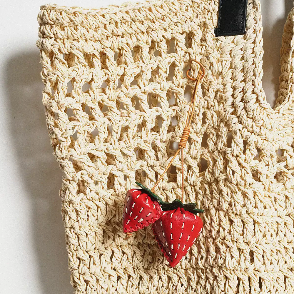 Strawberry Leather Bag Charm
